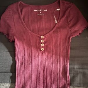 Aeropostale Women's Maroon Buttoned Tee